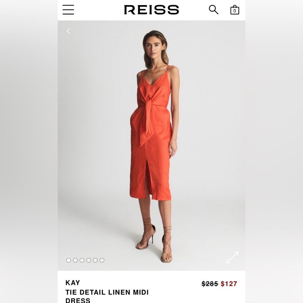 REISS Kay coral linen dress with pockets